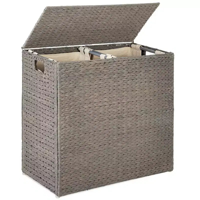 Best Choice Products Large Natural Water Hyacinth Double Laundry Hamper Basket w/ 2 Liner Bags, Handles