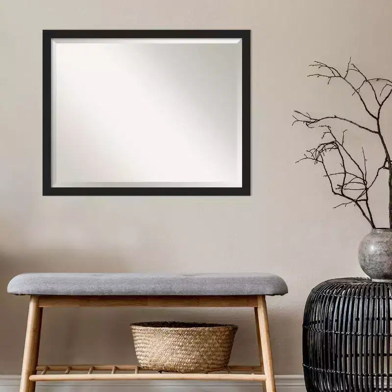 Grace Narrow Brushed Framed Bathroom Vanity Wall Mirror Black - Amanti