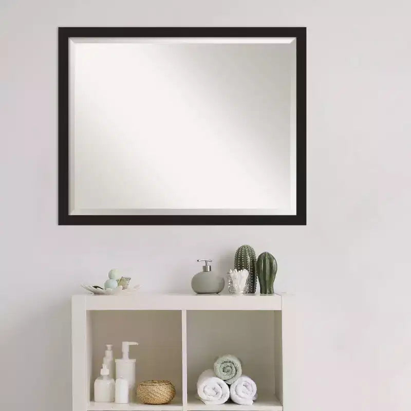 Grace Narrow Brushed Framed Bathroom Vanity Wall Mirror Black - Amanti