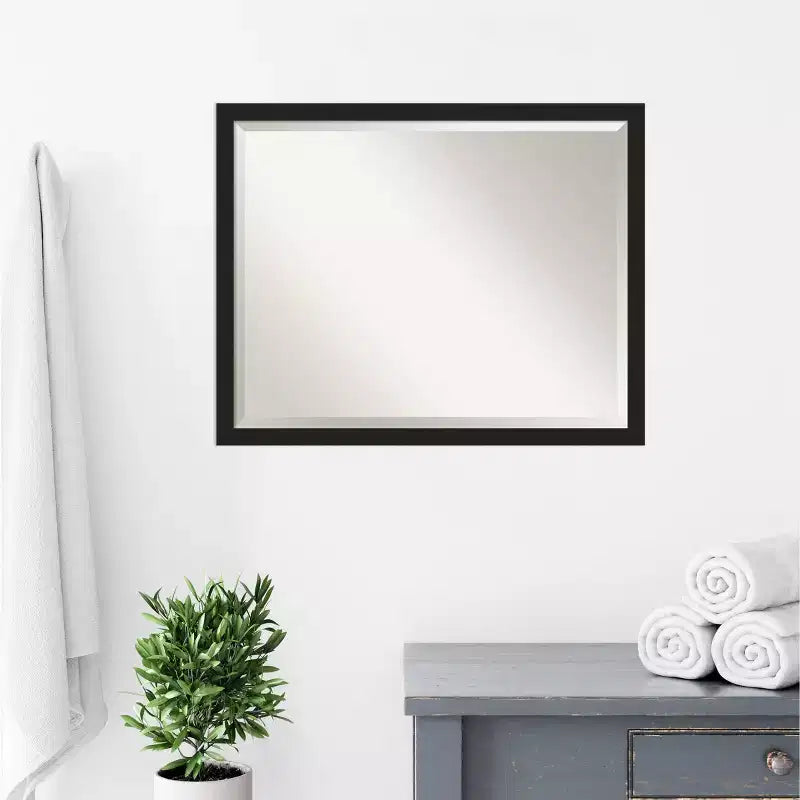 Grace Narrow Brushed Framed Bathroom Vanity Wall Mirror Black - Amanti