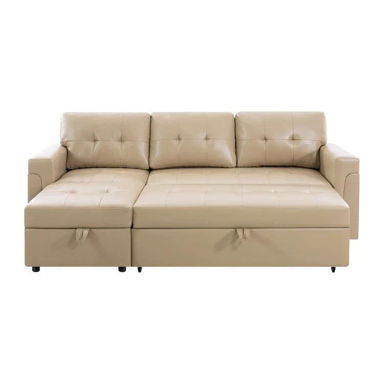 Divano componibile convertibile reversibile con letto estraibile, chaise longue con contenitore nascosto e gambe durevoli