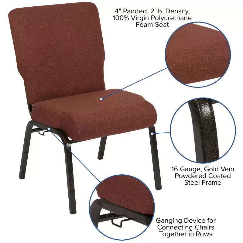 Flash Furniture Advantage Auditorium Chair - Stacking Padded Chair - 20.5inch Wide Seat - Cinnamon Fabric/Gold Vein Frame