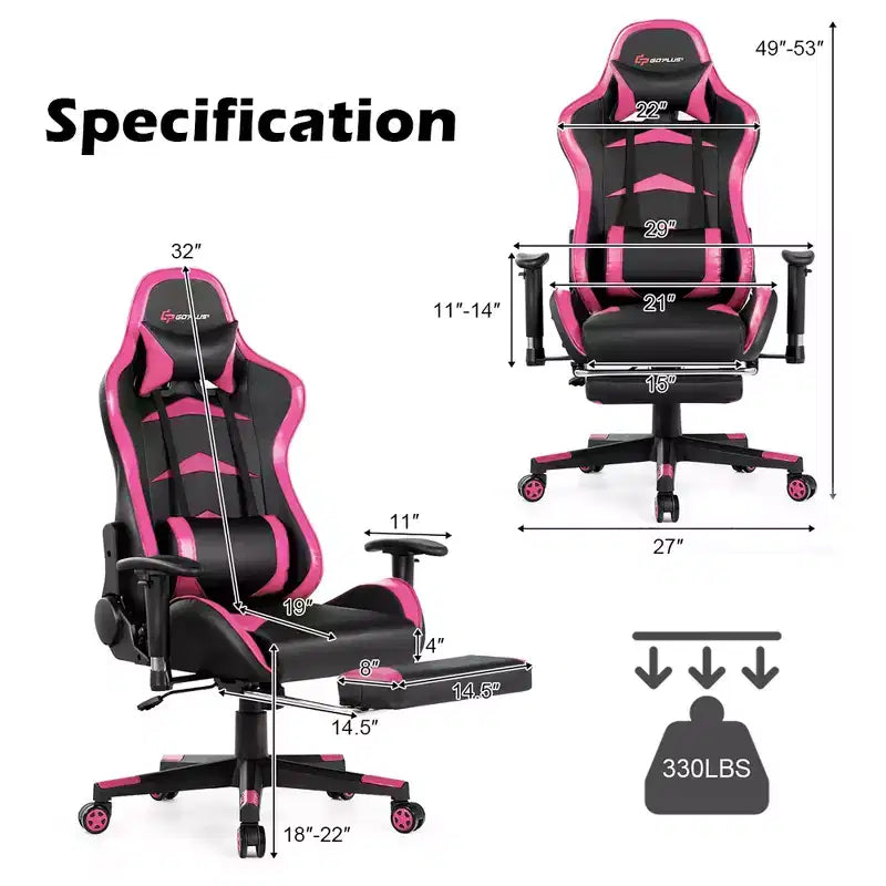 Sedia da ufficio gaming massaggiante reclinabile girevole da corsa Costway con poggiapiedi