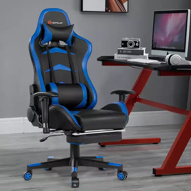 Sedia da ufficio gaming massaggiante reclinabile girevole da corsa Costway con poggiapiedi