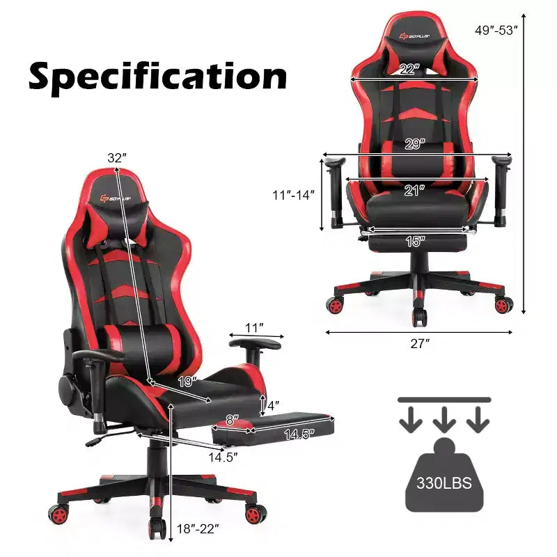 Sedia da ufficio gaming massaggiante reclinabile girevole da corsa Costway con poggiapiedi