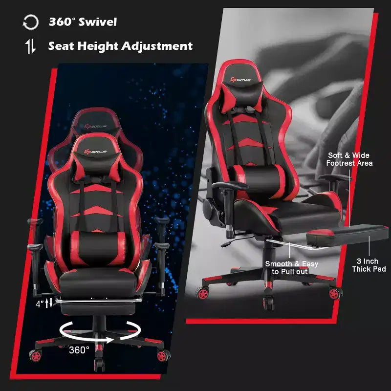 Sedia da ufficio gaming massaggiante reclinabile girevole da corsa Costway con poggiapiedi