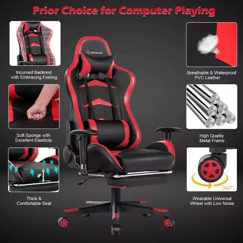 Sedia da ufficio gaming massaggiante reclinabile girevole da corsa Costway con poggiapiedi