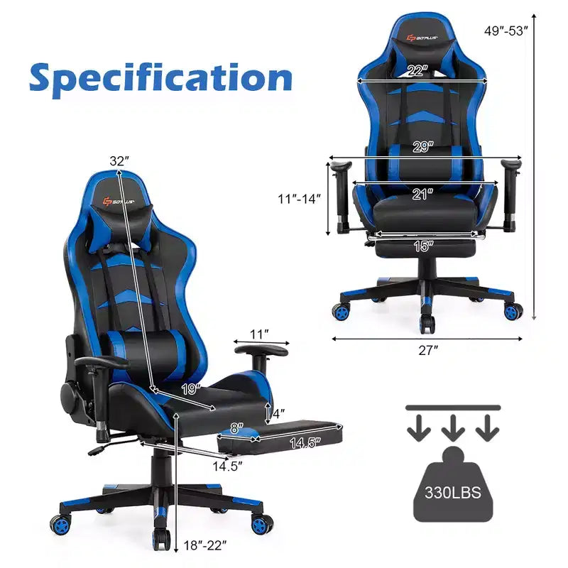 Sedia da ufficio gaming massaggiante reclinabile girevole da corsa Costway con poggiapiedi
