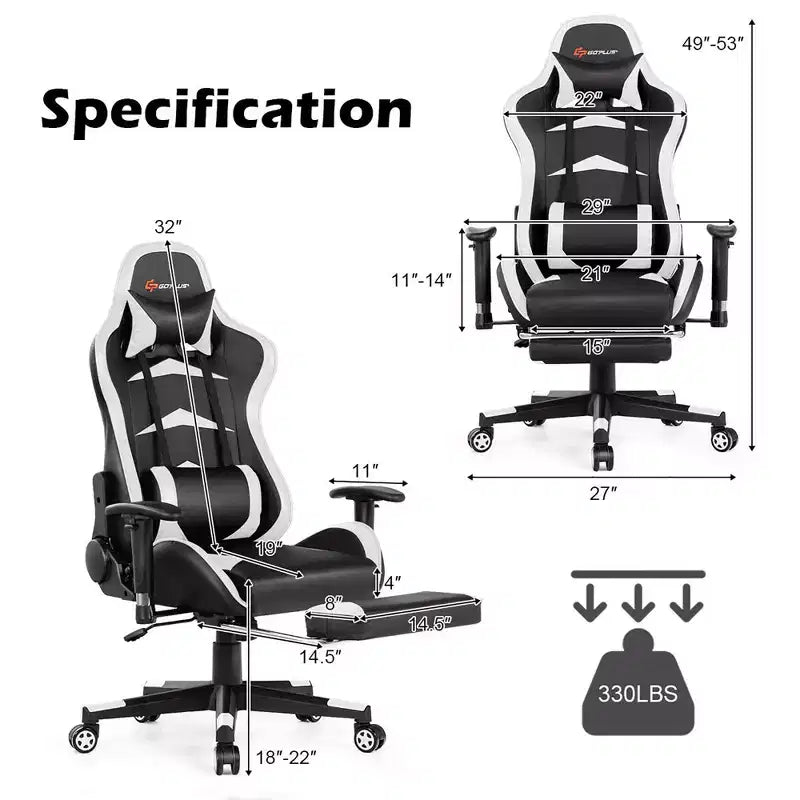 Sedia da ufficio gaming massaggiante reclinabile girevole da corsa Costway con poggiapiedi