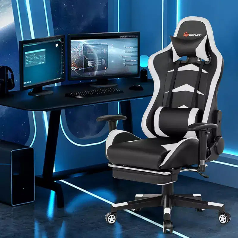 Sedia da ufficio gaming massaggiante reclinabile girevole da corsa Costway con poggiapiedi