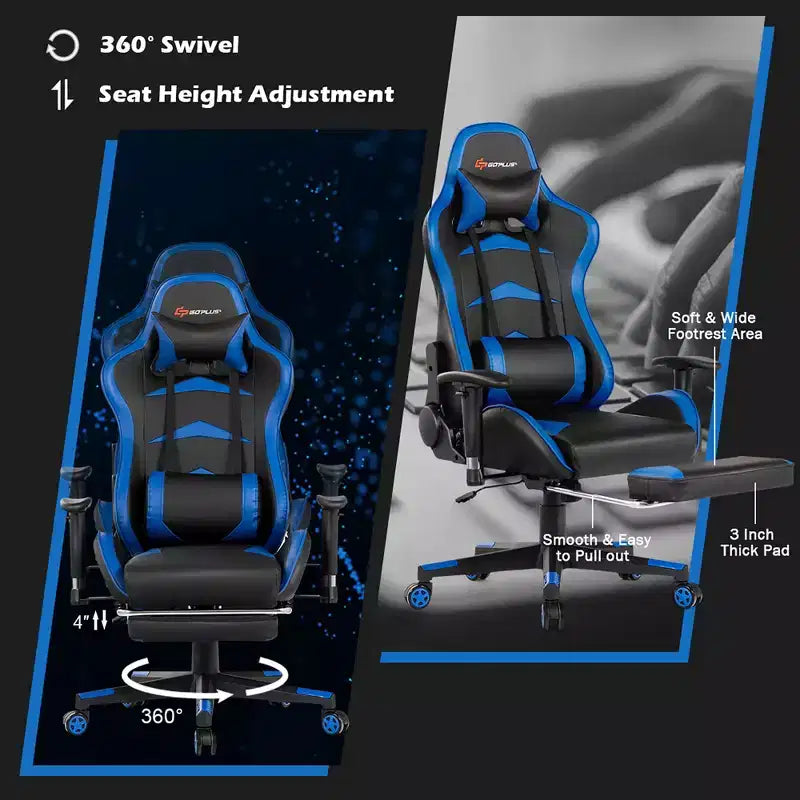 Sedia da ufficio gaming massaggiante reclinabile girevole da corsa Costway con poggiapiedi
