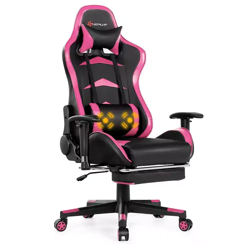 Sedia da ufficio gaming massaggiante reclinabile girevole da corsa Costway con poggiapiedi