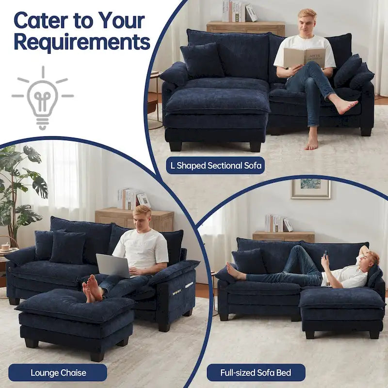 Modular Sectional Sofa, Comfy Cloud Couch Sectional Sofa with Ottoman, Deep Seat Sofa Sleeper for Living Room