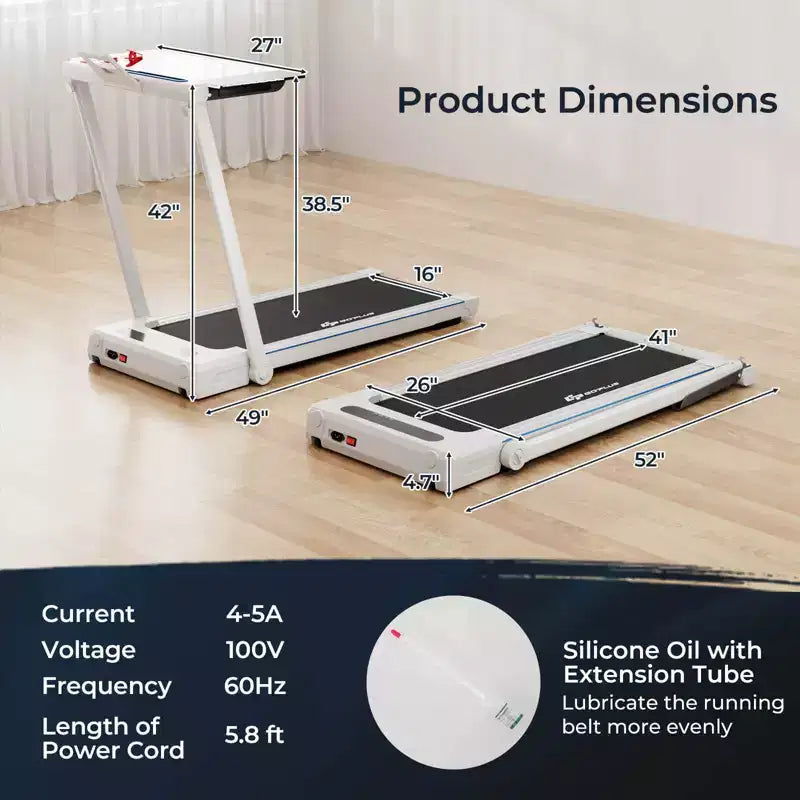 Costway 2.25HP 3-in-1 Folding Treadmill W/Table Speaker Remote Home Office White