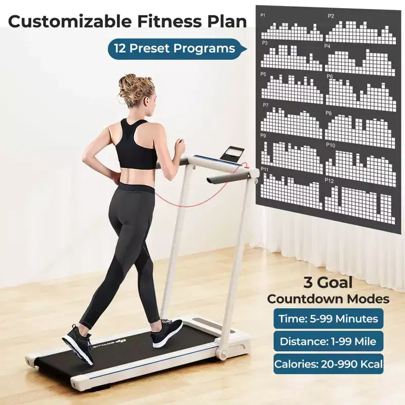 Costway 2.25HP 3-in-1 Folding Treadmill W/Table Speaker Remote Home Office White