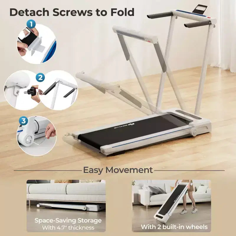 Costway 2.25HP 3-in-1 Folding Treadmill W/Table Speaker Remote Home Office White