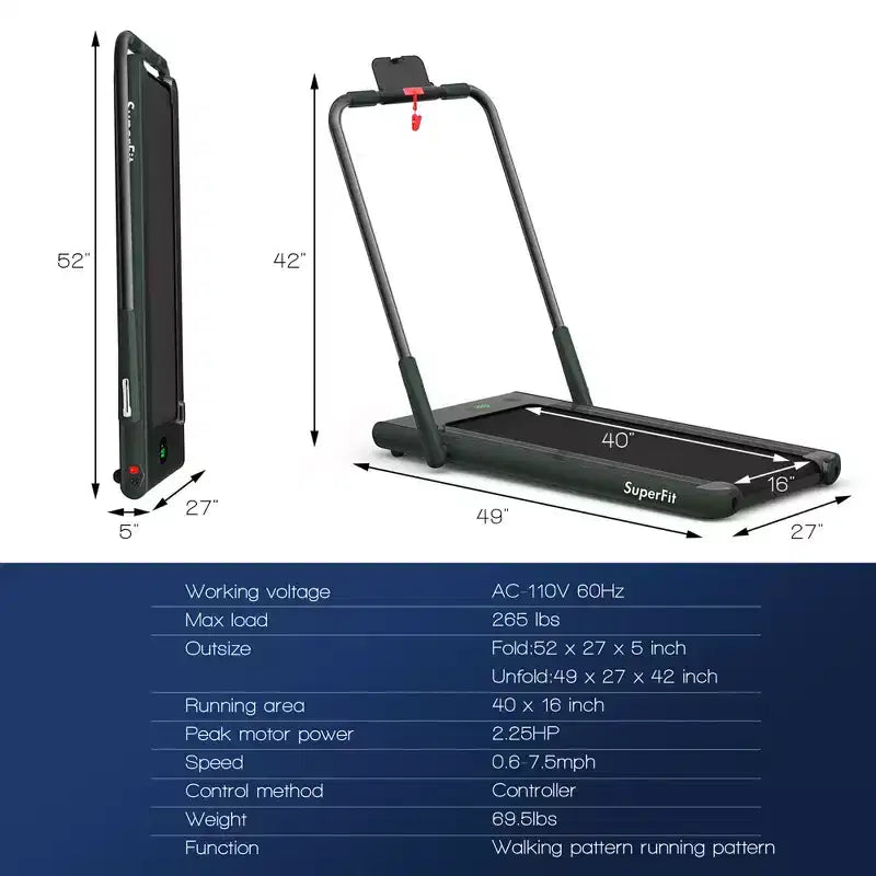 Costway Tapis Roulant Pieghevole 2 in 1 Sotto la Scrivania 2,25HP con Telecomando