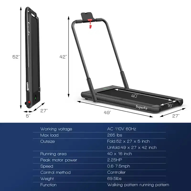 Costway Tapis Roulant Pieghevole 2 in 1 Sotto la Scrivania 2,25HP con Telecomando