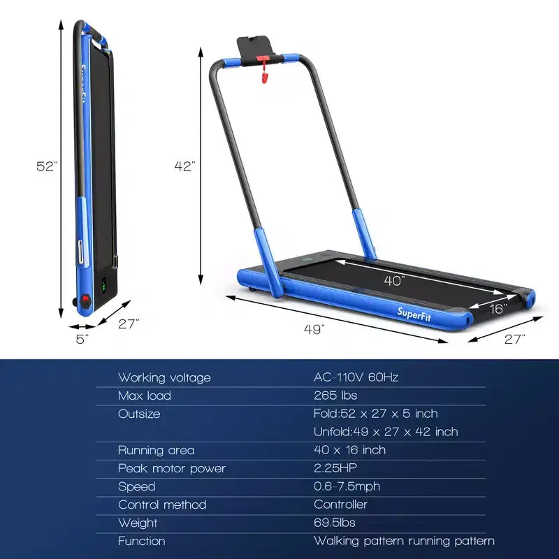 Costway Tapis Roulant Pieghevole 2 in 1 Sotto la Scrivania 2,25HP con Telecomando