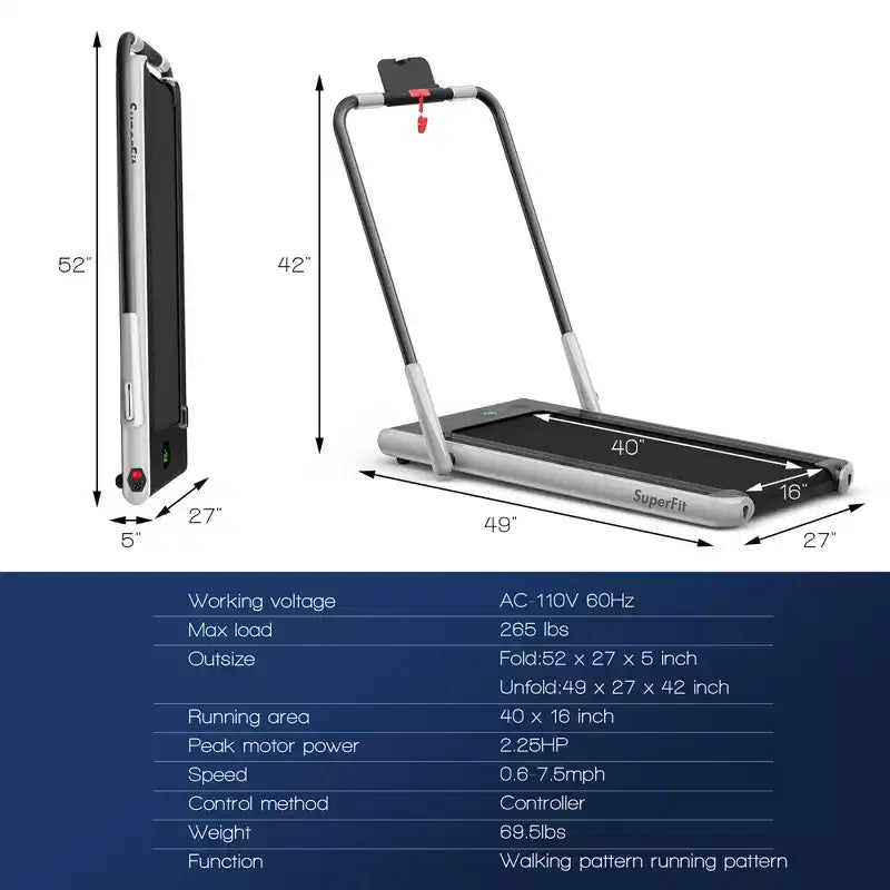 Costway Tapis Roulant Pieghevole 2 in 1 Sotto la Scrivania 2,25HP con Telecomando