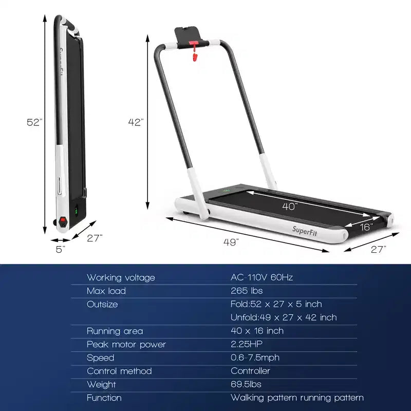 Costway Tapis Roulant Pieghevole 2 in 1 Sotto la Scrivania 2,25HP con Telecomando