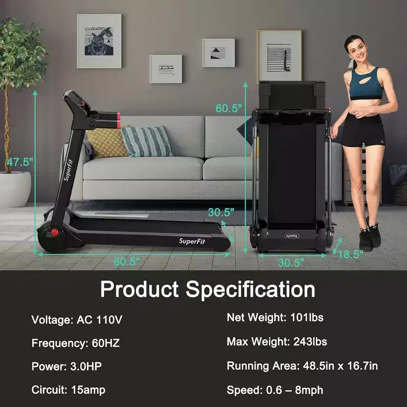 Tapis Roulant Elettrico Pieghevole Costway 3HP con Altoparlante Rosso\Blu\Argento\Viola