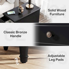 Fully Assembled Narrow End Table, Solid Wood Side Table with 3 Drawers, Vintage Nightstand Slim Bedside Table for Small Spaces