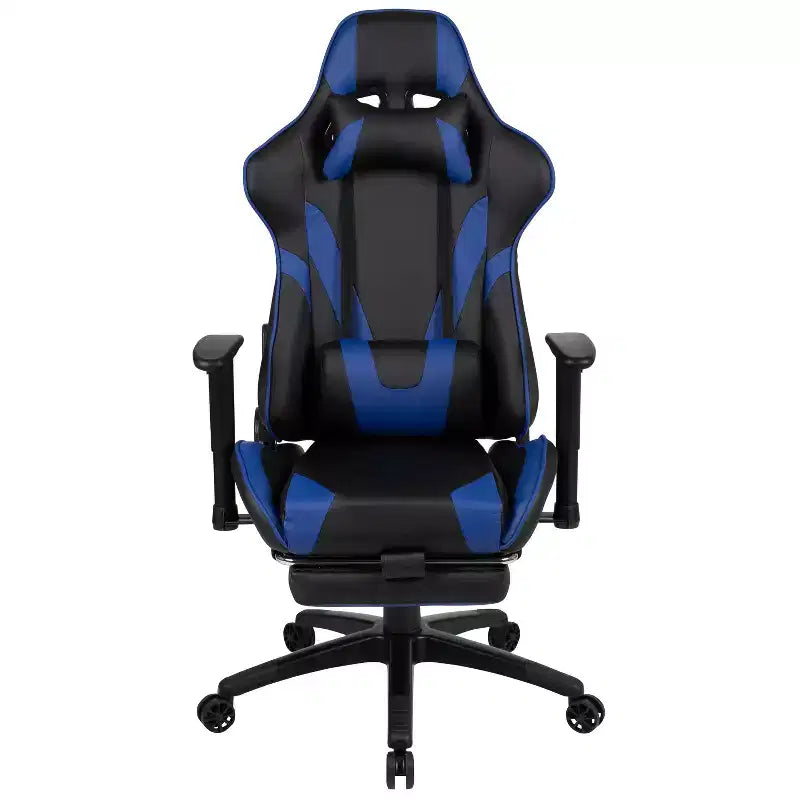 Sedia gaming reclinabile BlackArc in similpelle – Braccioli girevoli regolabili in altezza, poggiapiedi estraibile, cuscini poggiatesta e lombare