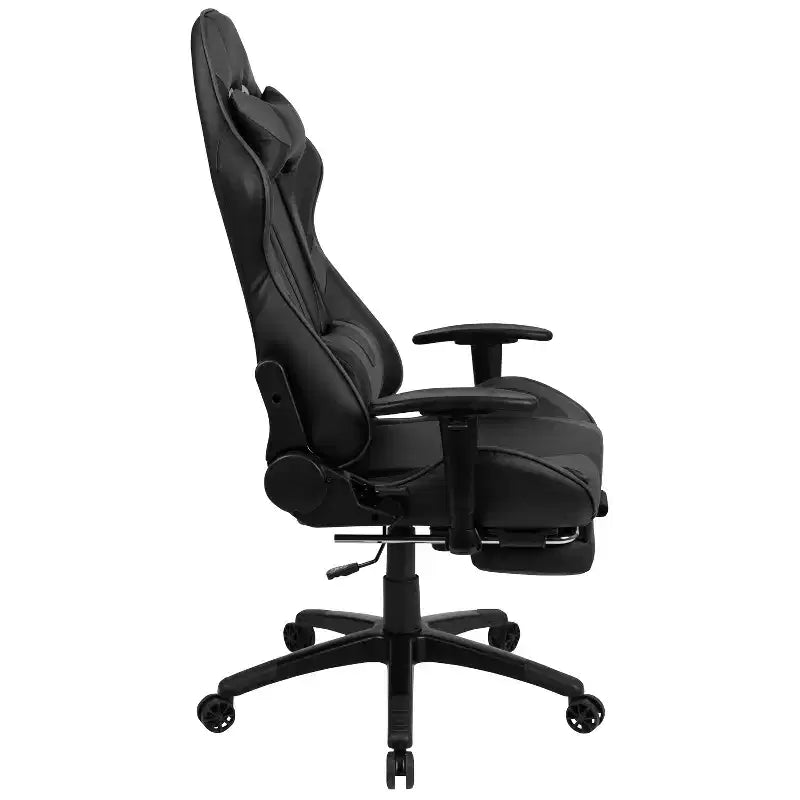 Sedia gaming reclinabile BlackArc in similpelle – Braccioli girevoli regolabili in altezza, poggiapiedi estraibile, cuscini poggiatesta e lombare