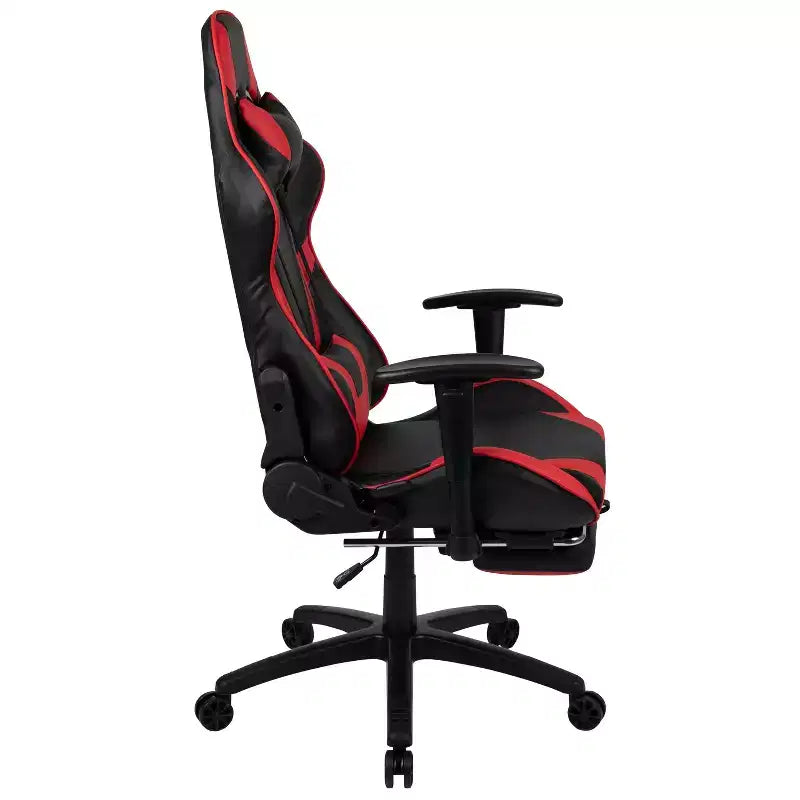 Sedia gaming reclinabile BlackArc in similpelle – Braccioli girevoli regolabili in altezza, poggiapiedi estraibile, cuscini poggiatesta e lombare
