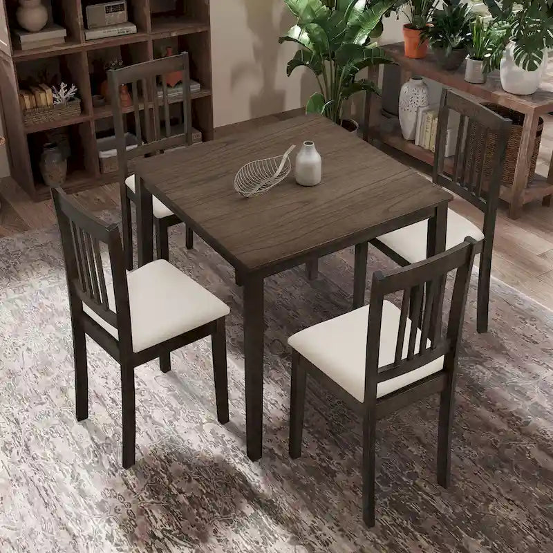 Set Tavolo e Sedie per Colazione in Cucina, Tavolo da Pranzo Quadrato in Legno, Tavolo da Pranzo Casuale con 4 Sedie Imbottite