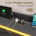Struttura letto con luci LED per testiera e stazione di ricarica USB-C/A, 4 cassetti