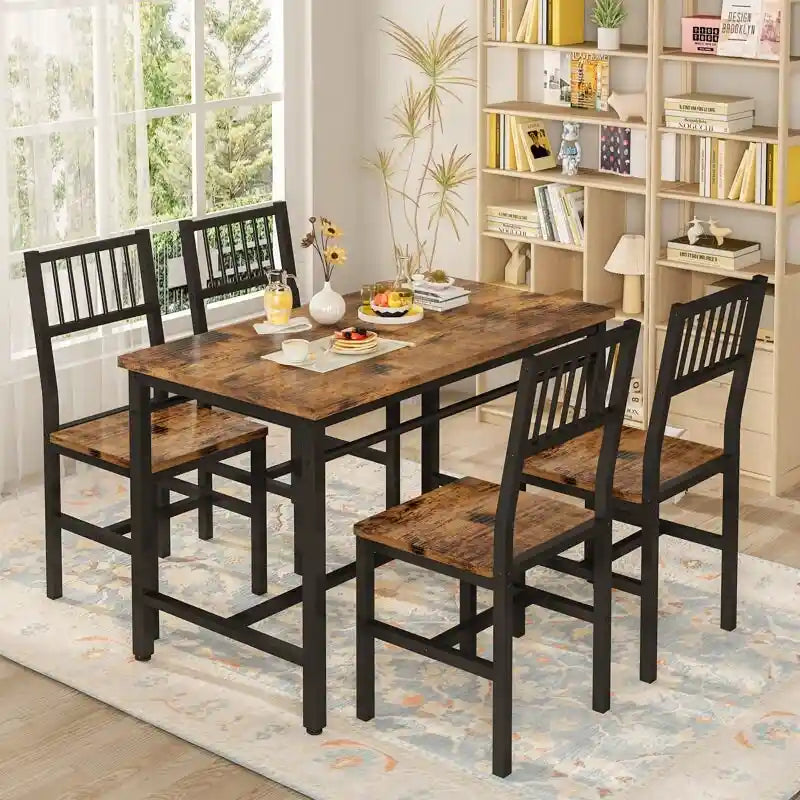 Set da pranzo per 4 persone, set da tavolo da pranzo da 5 pezzi con struttura in metallo per colazione, sala da pranzo, cucina