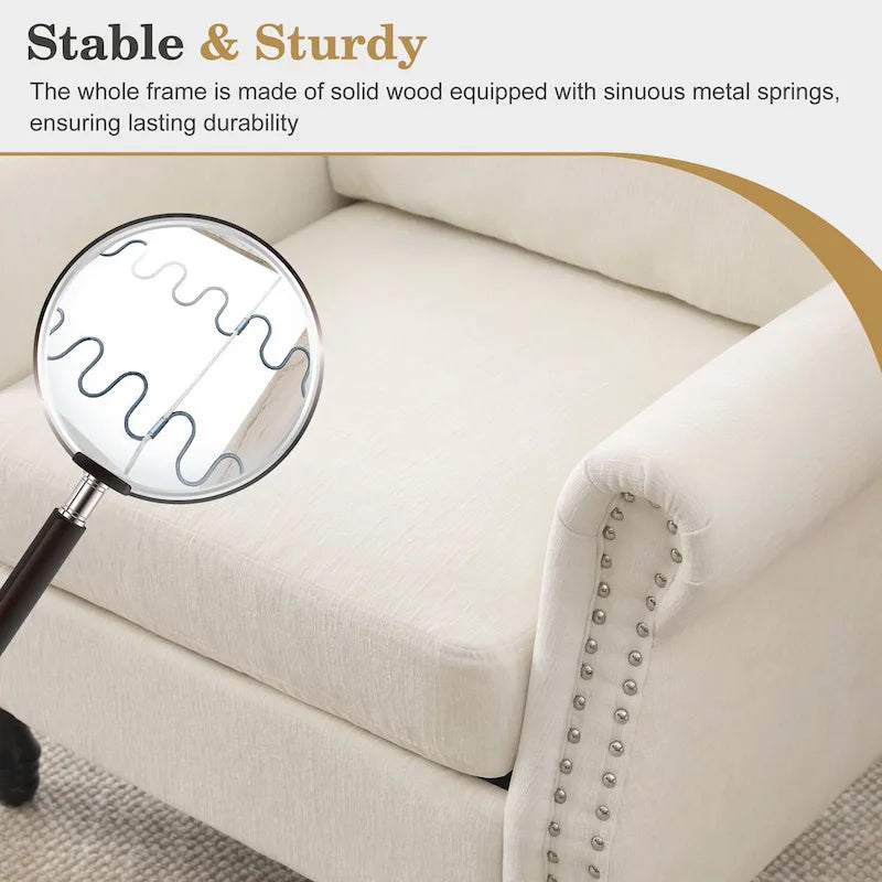 Modern Upholstered Armchair Nailhead Trim Accent Chair with Wood Legs