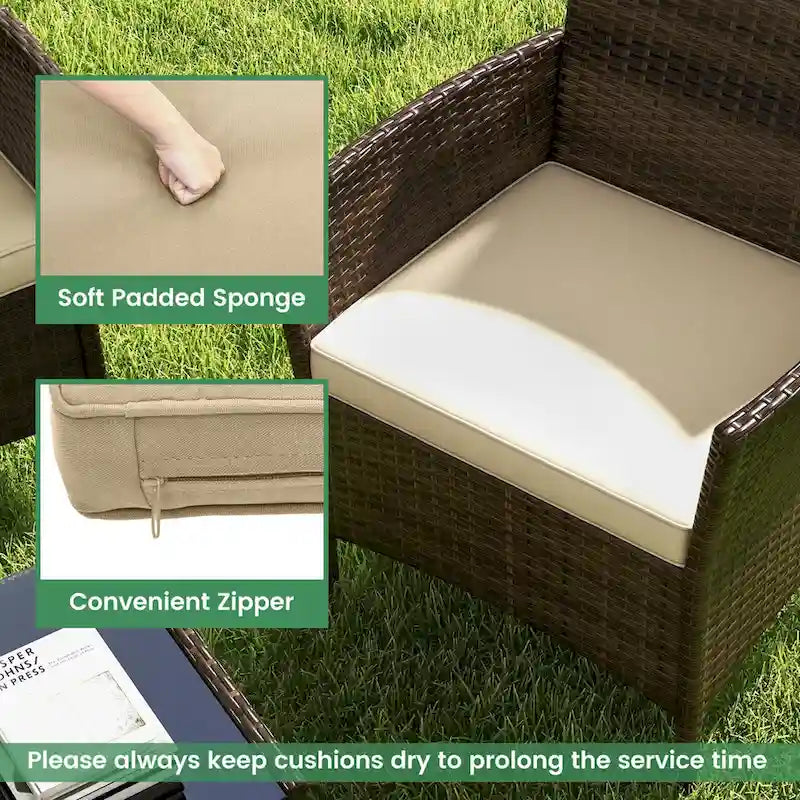Costway Set di 4 Mobili da Giardino con Cuscini Lavabili e Vetro Temperato - Vedi Dettagli