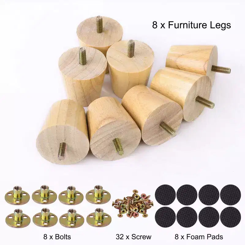 Unique Bargains Round Solid Wood Sofa Armchair Recliner Coffee Table Modern Replacement Furniture Legs Set of 8
