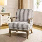 Poltrona Rinaldo a righe in stile rustico con braccioli in legno massiccio per soggiorno, salotto, camera da letto | ART OF LIVING DESIGNS