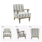 Poltrona Rinaldo a righe in stile rustico con braccioli in legno massiccio per soggiorno, salotto, camera da letto | ART OF LIVING DESIGNS