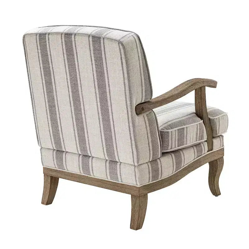 Poltrona Rinaldo a righe in stile rustico con braccioli in legno massiccio per soggiorno, salotto, camera da letto | ART OF LIVING DESIGNS