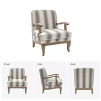 Poltrona Rinaldo a righe in stile rustico con braccioli in legno massiccio per soggiorno, salotto, camera da letto | ART OF LIVING DESIGNS