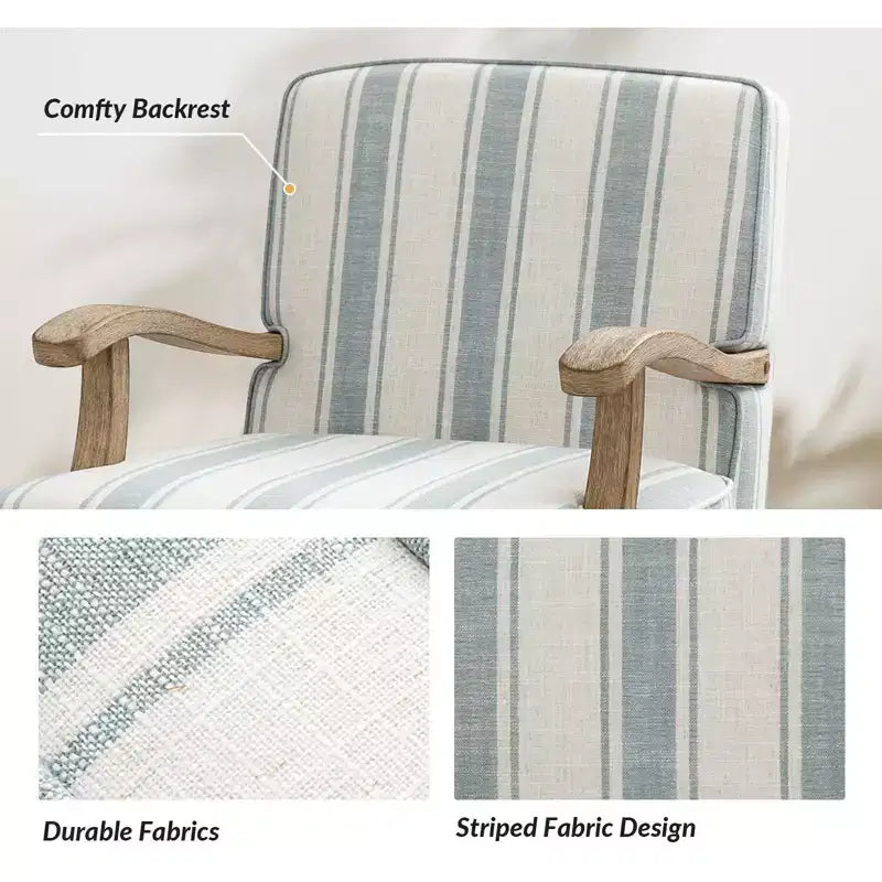 Poltrona Rinaldo a righe in stile rustico con braccioli in legno massiccio per soggiorno, salotto, camera da letto | ART OF LIVING DESIGNS