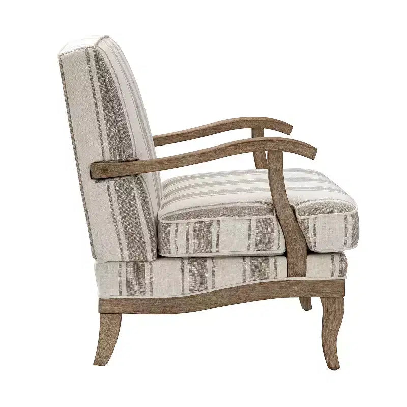 Poltrona Rinaldo a righe in stile rustico con braccioli in legno massiccio per soggiorno, salotto, camera da letto | ART OF LIVING DESIGNS