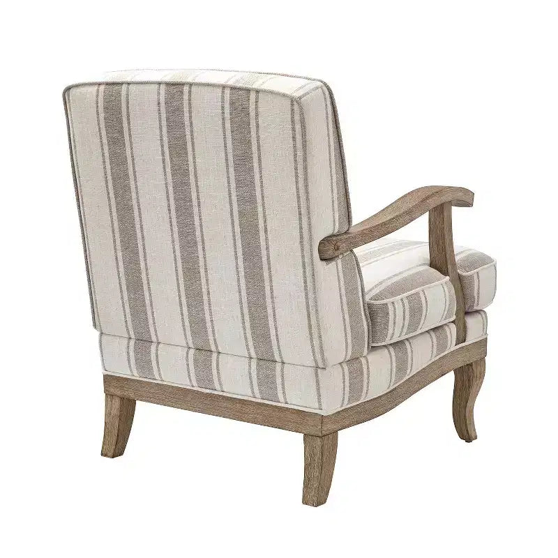 Poltrona Rinaldo a righe in stile rustico con braccioli in legno massiccio per soggiorno, salotto, camera da letto | ART OF LIVING DESIGNS