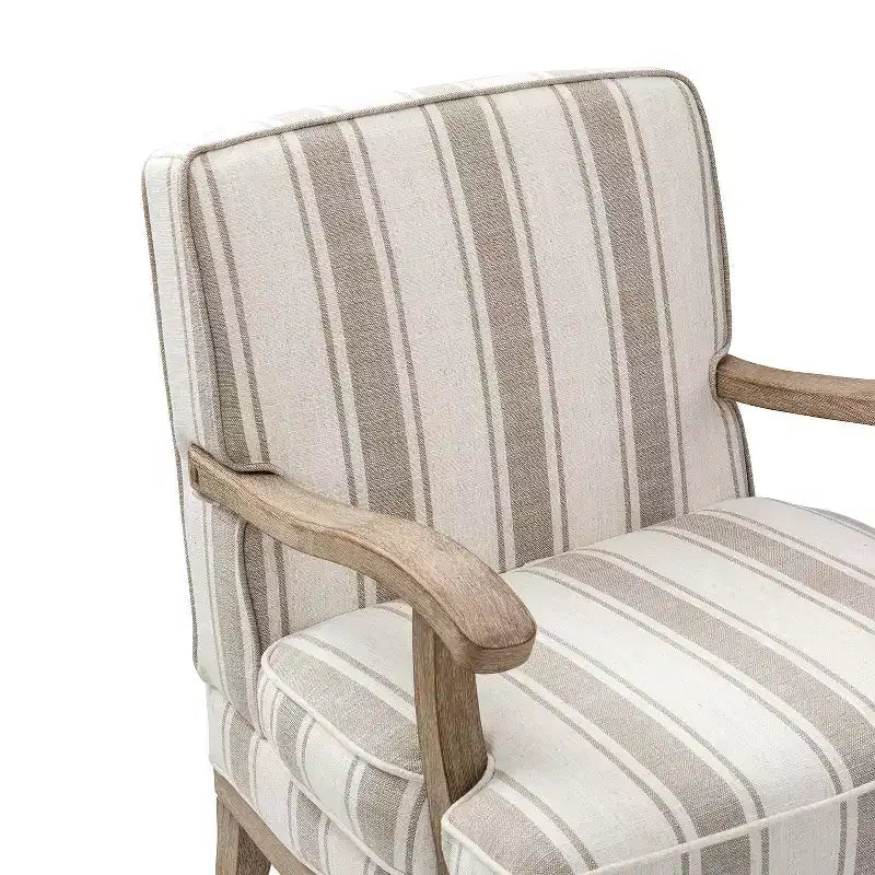 Poltrona Rinaldo a righe in stile rustico con braccioli in legno massiccio per soggiorno, salotto, camera da letto | ART OF LIVING DESIGNS