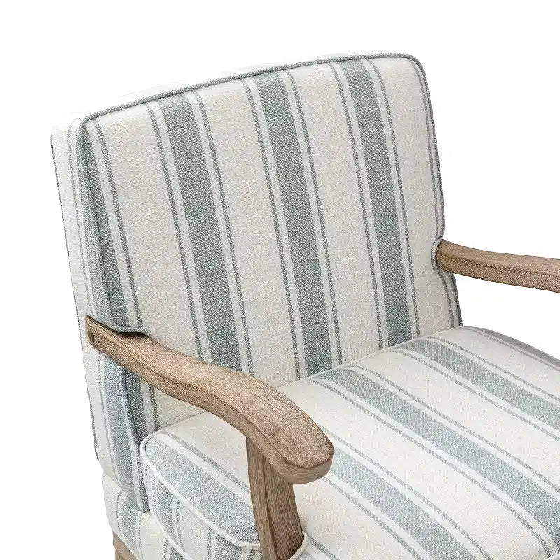 Poltrona Rinaldo a righe in stile rustico con braccioli in legno massiccio per soggiorno, salotto, camera da letto | ART OF LIVING DESIGNS