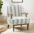 Poltrona Rinaldo a righe in stile rustico con braccioli in legno massiccio per soggiorno, salotto, camera da letto | ART OF LIVING DESIGNS