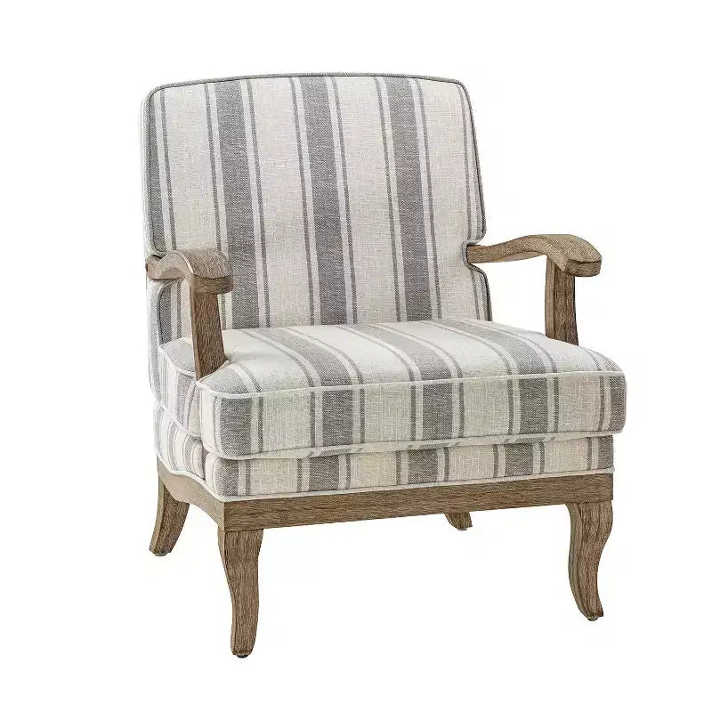 Rinaldo Farmhouse Style Stripes Armchair with Solid Wood Arms for Living Room Lounge Bedroom| ART OF LIVING DESIGNS