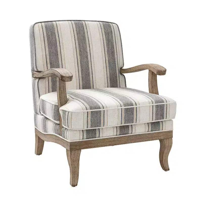 Rinaldo Farmhouse Style Stripes Armchair with Solid Wood Arms for Living Room Lounge Bedroom| ART OF LIVING DESIGNS
