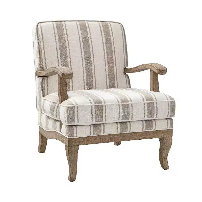 Rinaldo Farmhouse Style Stripes Armchair with Solid Wood Arms for Living Room Lounge Bedroom| ART OF LIVING DESIGNS