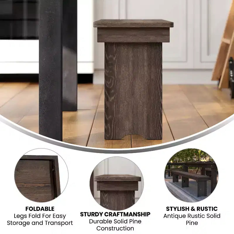 Panca pieghevole stile rustico Merrick Lane 96 x 12 in pino massello